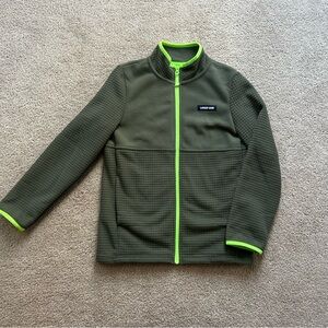 Lands End Youth Boys Sz M 10-12 Green Full Zip Grid Polar Tech Fleece Jacket EUC
